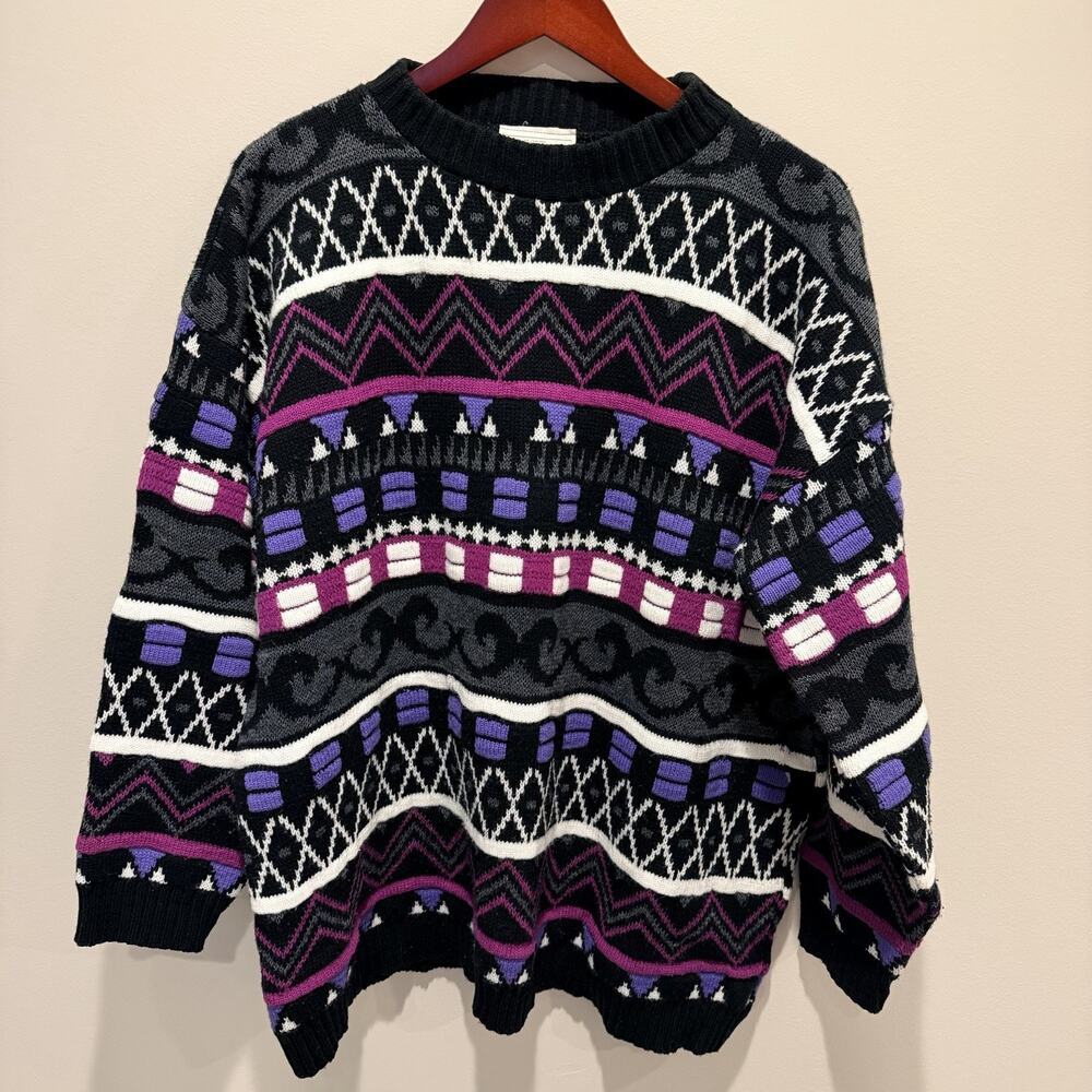 VTG 90s Just For Women All Over Print Acrylic Pattern Sweatshirt Sweater No TAG